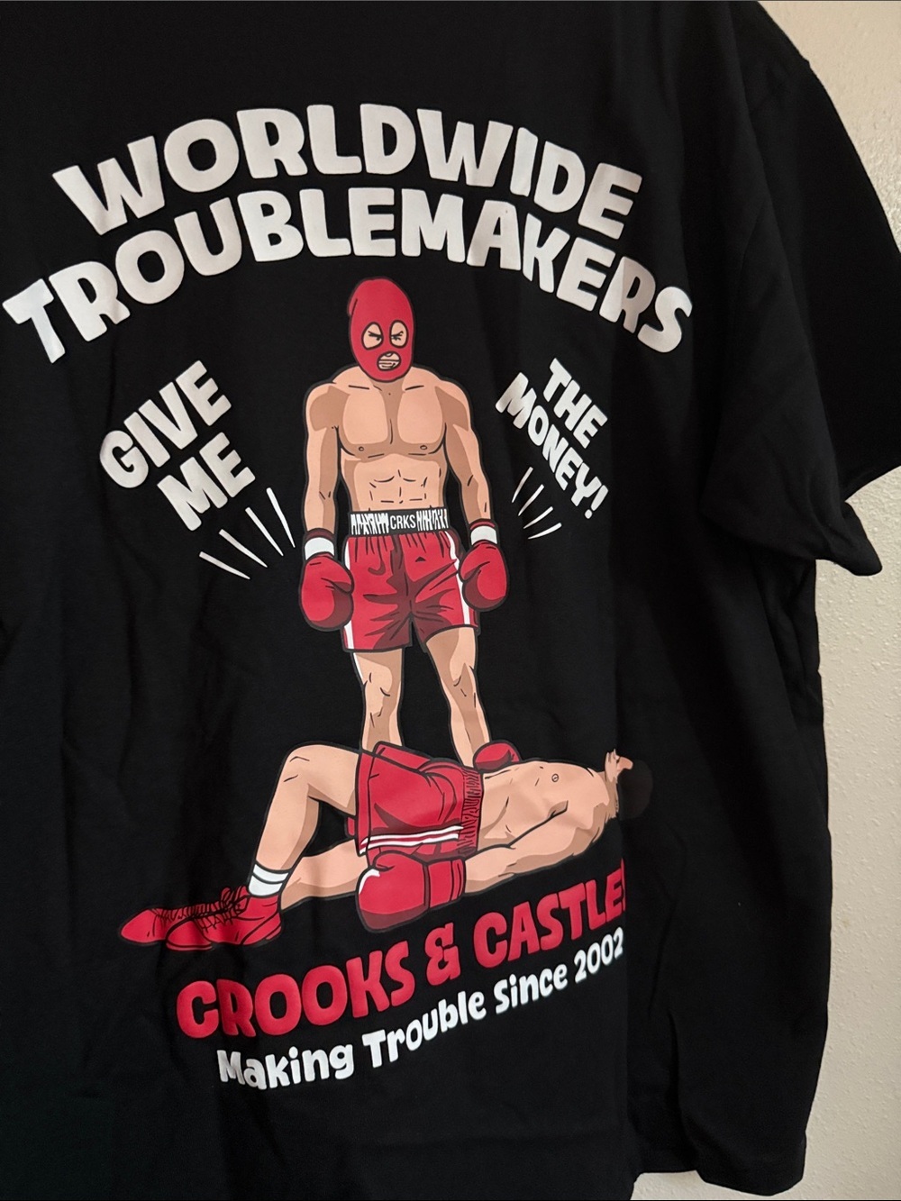 Crooks & Castles Black drop shoulder Tee with Red Boxing Glove Graphic - Picture 6 of 7